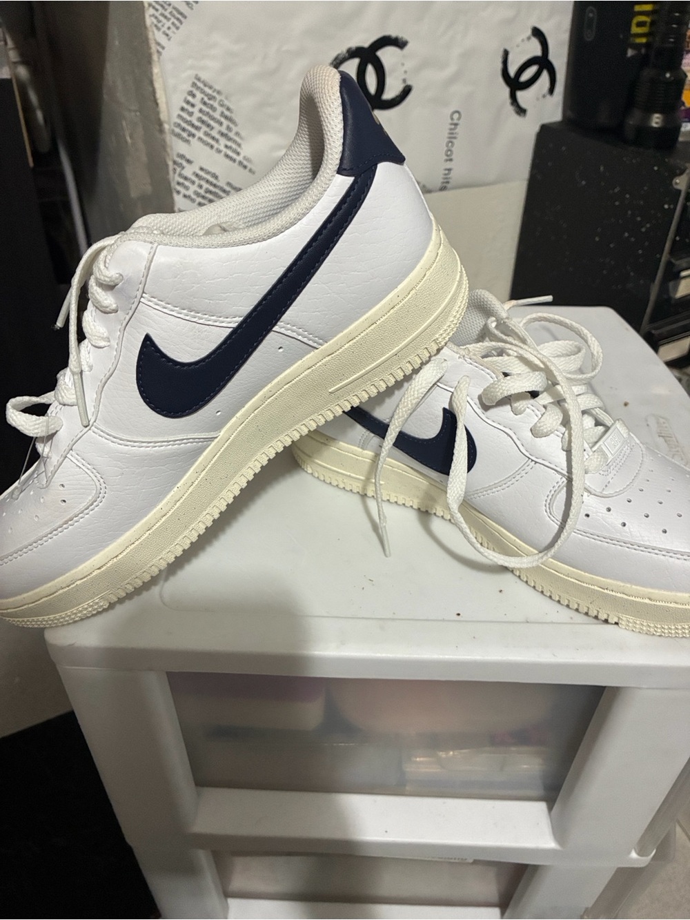 Nike Women’s White Sneakers with Navy Swoosh